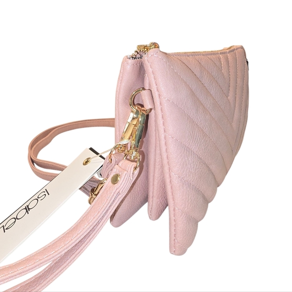 Chevron Quilted Triple Gusset Convertible Crossbody Bag in Blush Pink - Picture 3 of 7
